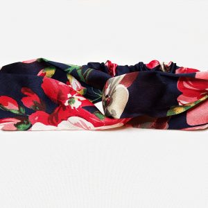 Silk Satin Navy Blue with Pink and Grey Boho Floral Crisscross Headband