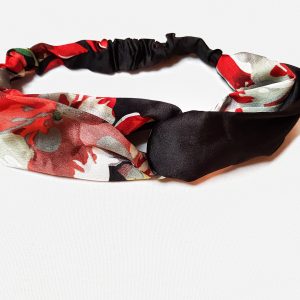 Silk Satin Black with Red and Grey Boho Floral Crisscross Headband