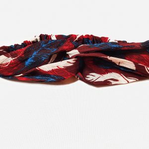 Burgundy with Blue and White Leaves Cotton Crisscross Headband