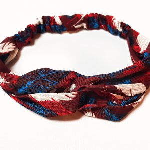 Burgundy with Blue and White Leaves Cotton Crisscross Headband