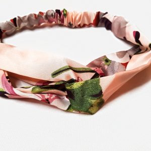Silk Satin Pink with Green and Purple Boho Floral Crisscross Headband