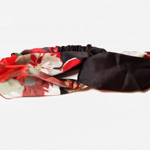 Silk Satin Black with Red and Grey Boho Floral Crisscross Headband