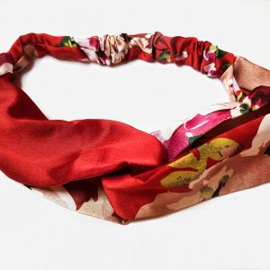 Silk Satin Red with Pink and Brown Boho Floral Crisscross Headband