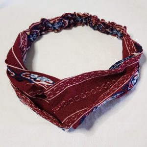 Burgundy with Tribal Print Cotton Crisscross Headband
