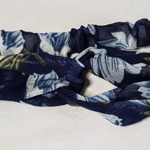 Navy Blue with Light Blue Flowers Cotton Crisscross Headband