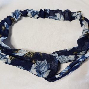 Navy Blue with Light Blue Flowers Cotton Crisscross Headband